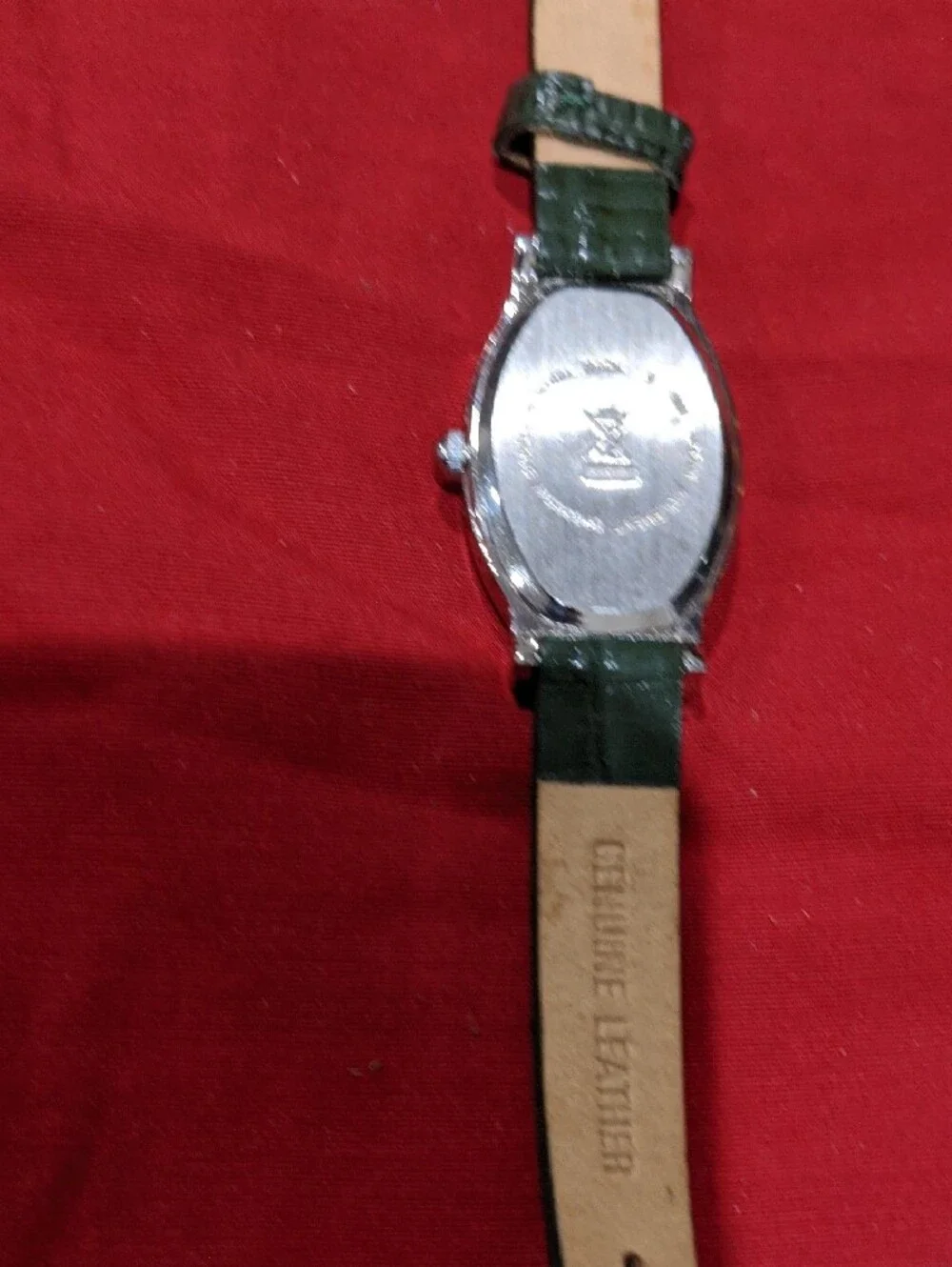 Green Leather-Strap Watch with Black Dial